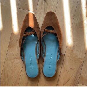 BY FAR Tan Suede Bow Mules
